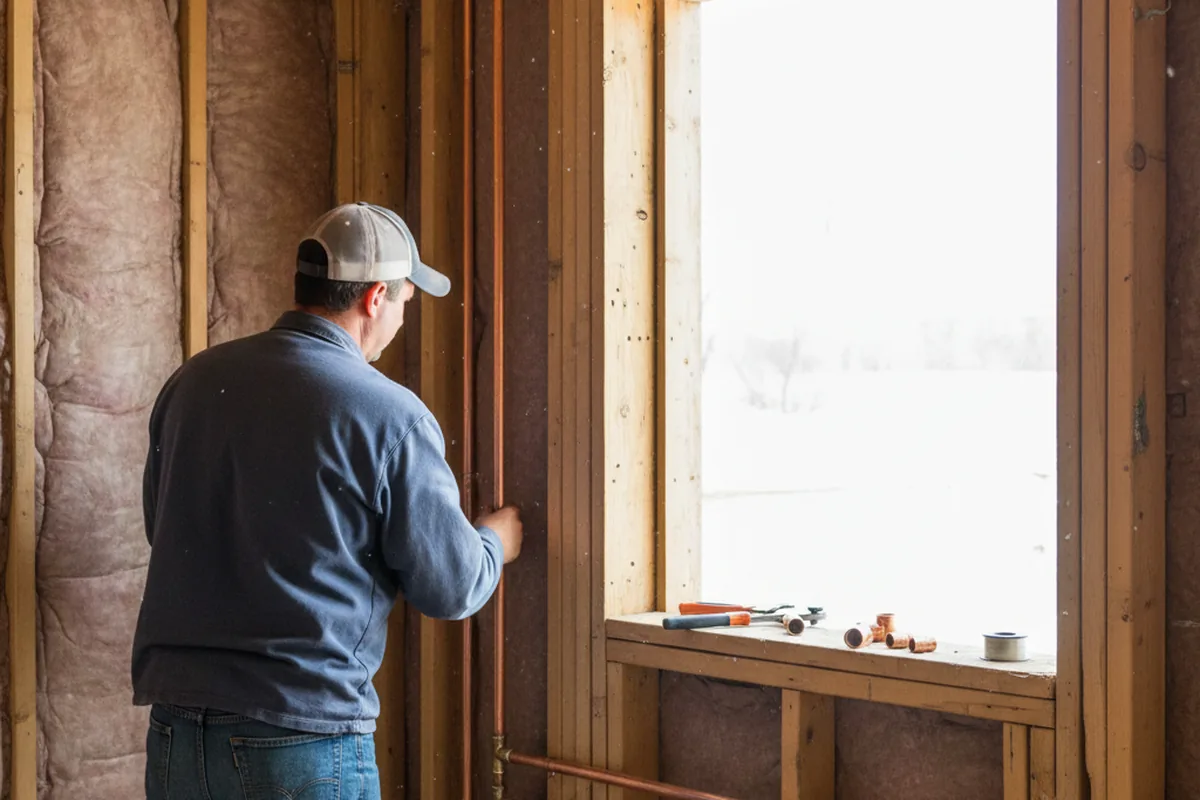 Licensed plumber running new copper supply lines in a Harvest home