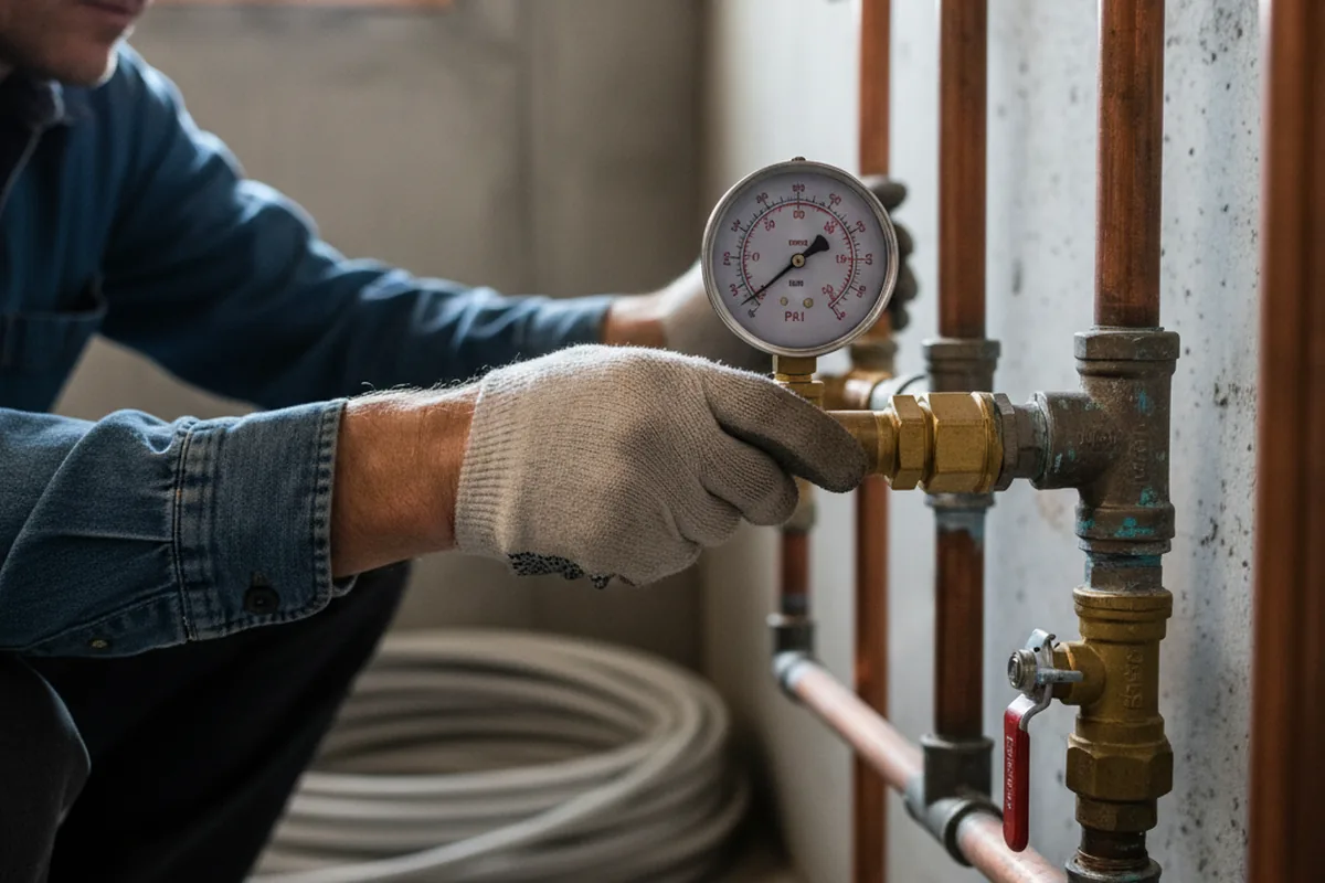 Pressure testing a repaired line during Water Line Repair in Harvest